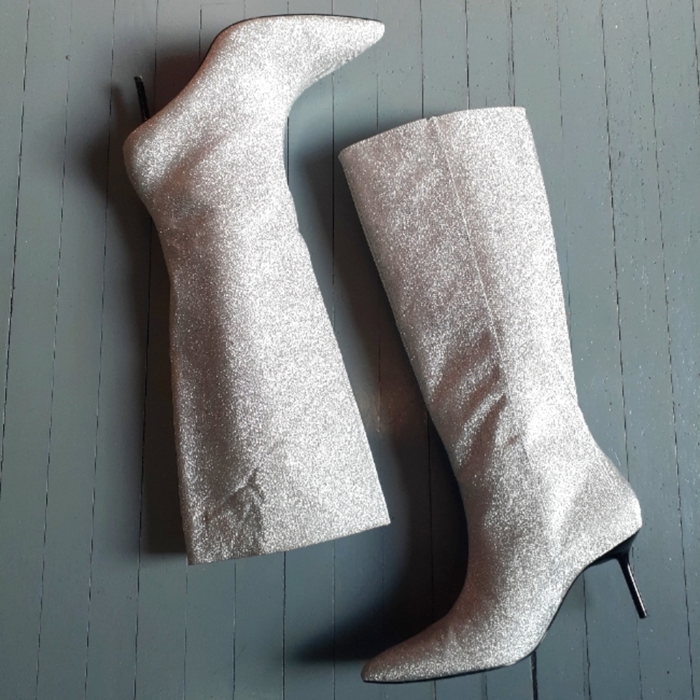 Zara Sparkling Silver Knee High Boots